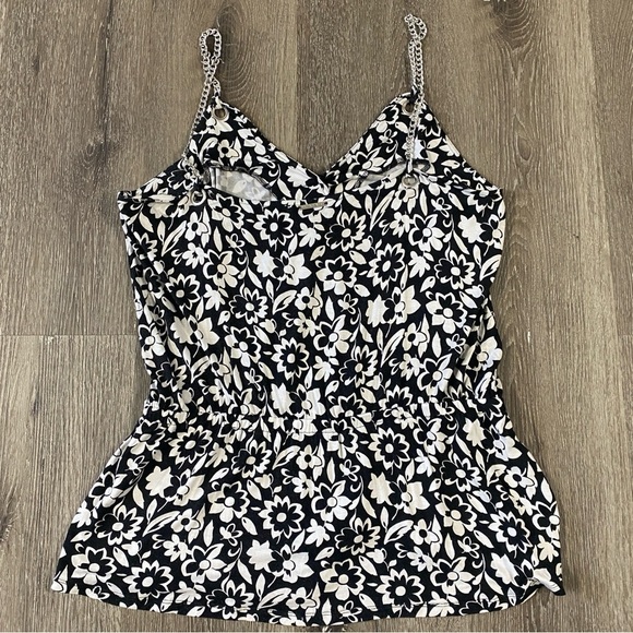 MICHAEL KORS Chain Link Straps Floral Sweatheart Peplum Wrap Blouse Womens Large - Picture 5 of 10